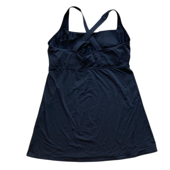 Lands' End Black Two Piece Swim Dress 12DDD Criss Cross Back, High Waist Pant 12 - Picture 5 of 17